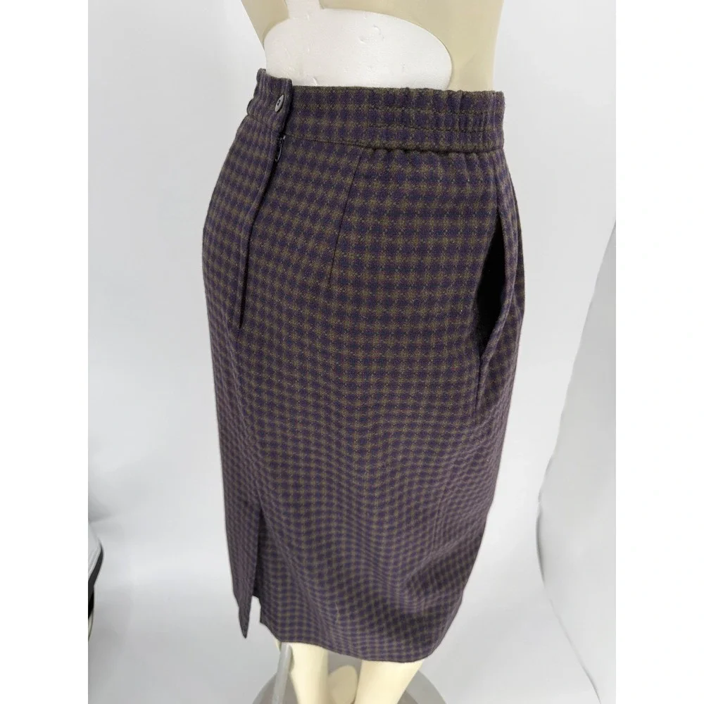 Leslie Faye Sportswear Vintage‎ Wool Blend Skirt Suit Purple Check 8 Petite